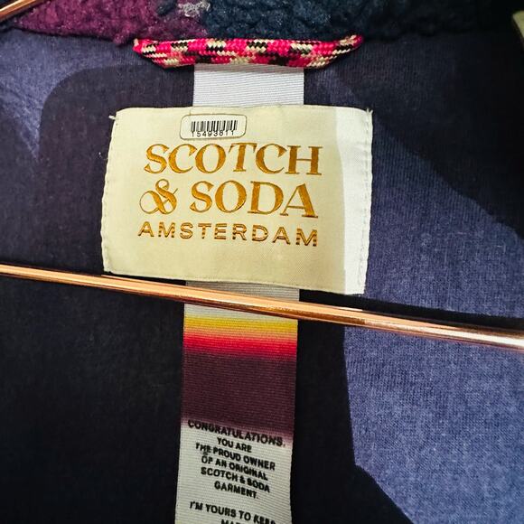 SCOTCH & SODA Teddy Fleece Anorak Flower Camo Blue Zip Up Jacket Size XS - Picture 10 of 11